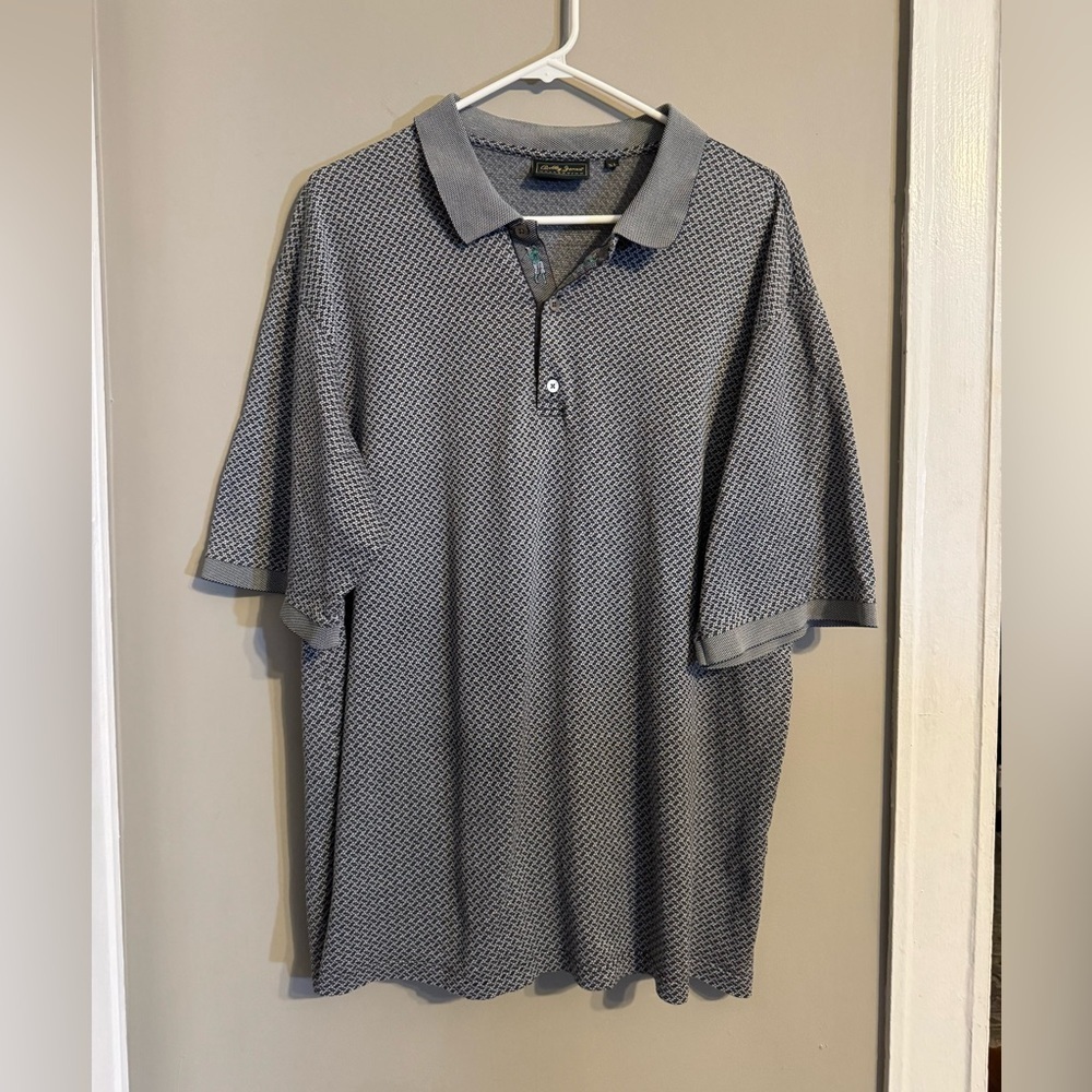 Bobby Jones Men’s Short Sleeved Textured Gray Golf Polo Shirt with Embroidery